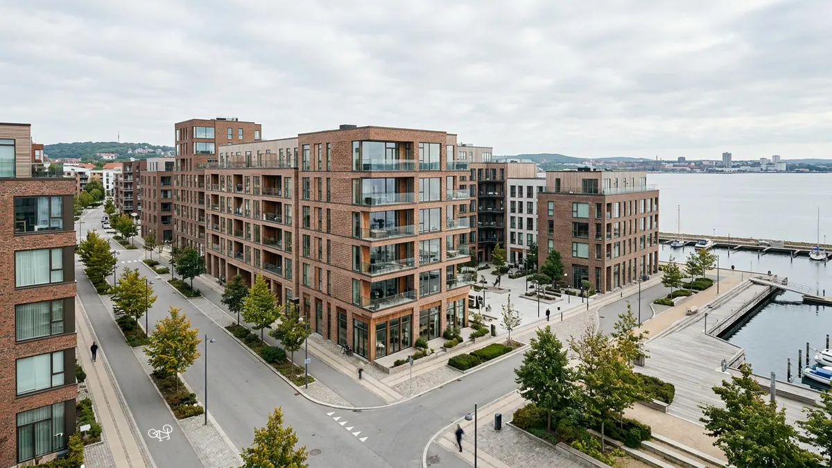 Moderne kontorbygning i København med fokus på arkitektoniske detaljer og dansk design