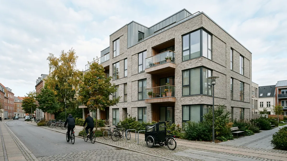 Moderne boligejendom i en dansk byzone fotograferet i dagslys