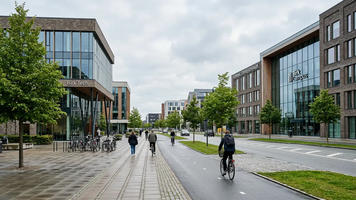 Moderne kontor- og erhvervsbyggeri i Herning med dansk arkitektur og grønne arealer