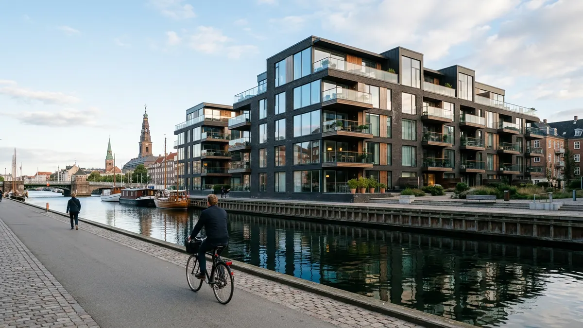 Moderne boligejendom ved Københavns Havn med fokus på arkitektur og byudvikling