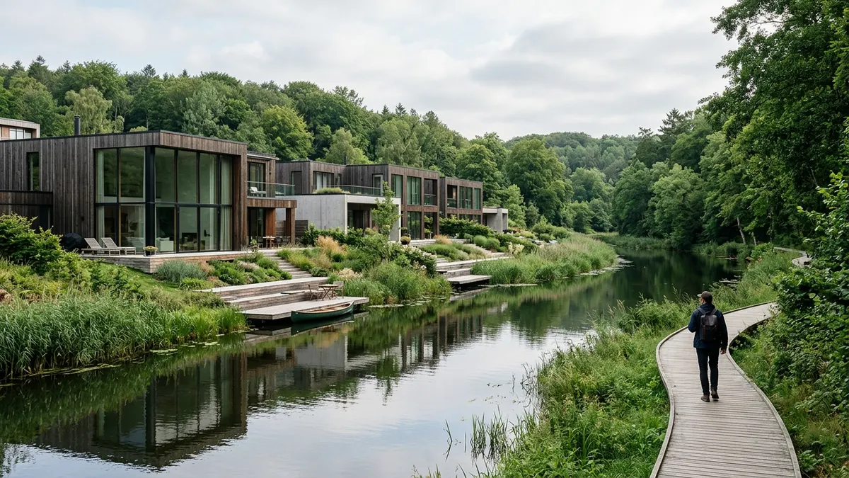 Moderne boligbyggeri og grønne områder i Silkeborg ved Gudenåen