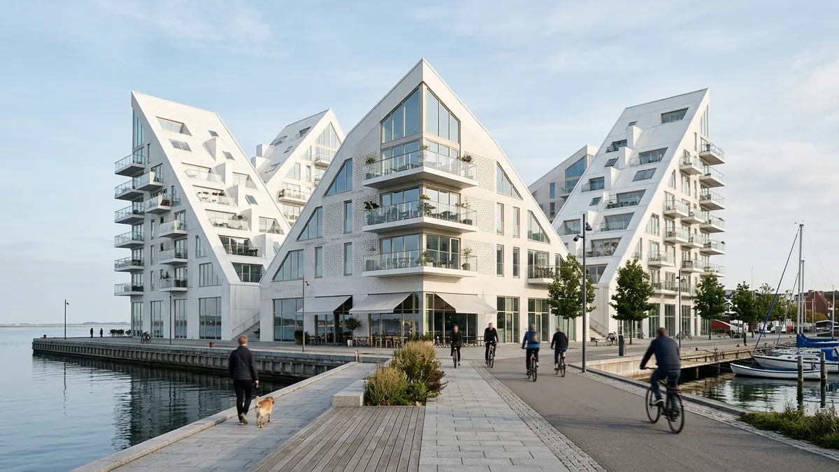 En moderne erhvervsejendom i Aarhus med fokus på arkitektoniske detaljer og et professionelt udtryk.