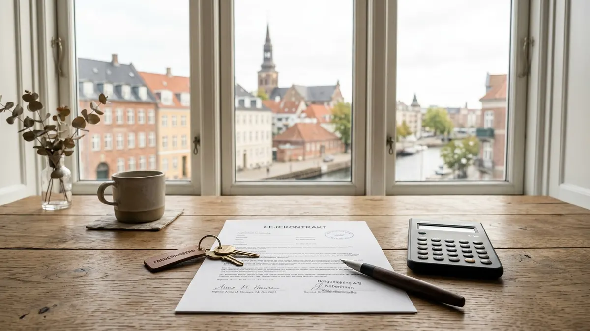 En dansk ejendomsinvestor gennemgår en lejekontrakt i et moderne kontormiljø i København